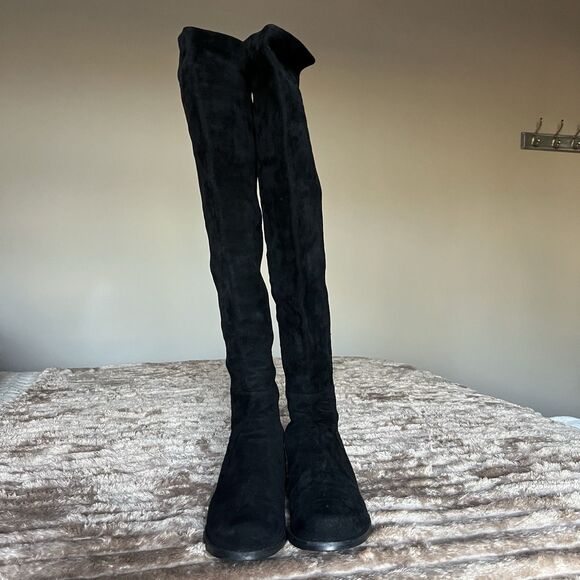 Stuart Weitzman 5050 Black Suede Over The Knee Tall Boots Women 9 M Back Stretch - Picture 4 of 16